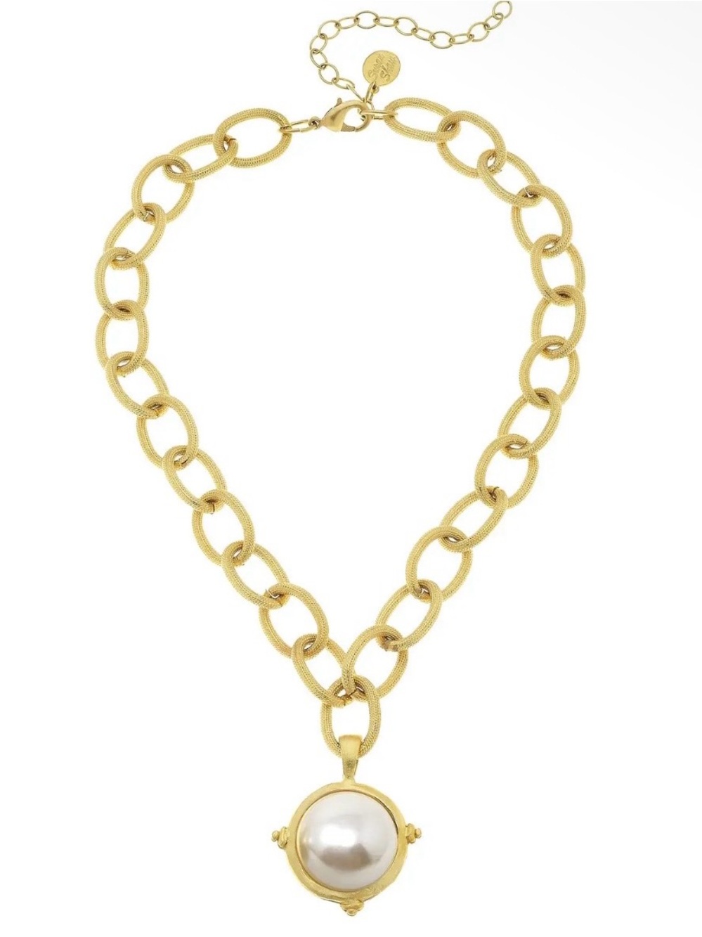Gold Link Chain Necklace with Pearl Pendant - Women Jewelry